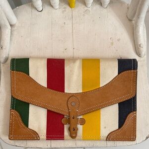 Striped Canvas and Leather Clutch